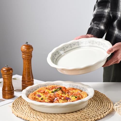 Ceramic Pie Pans for Baking, 9 Inch Porcelain Pie Pan Pie Dish, Round Pie Plate for Apple Pie, Quiche, Pot Pies, Tart（White）