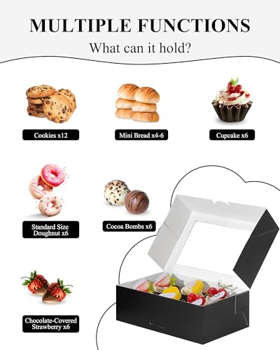 COTOPHER 30Pcs Cookie Boxes with Ribbons, 9x6x3 Inch Black Bakery Boxes - color: Black
