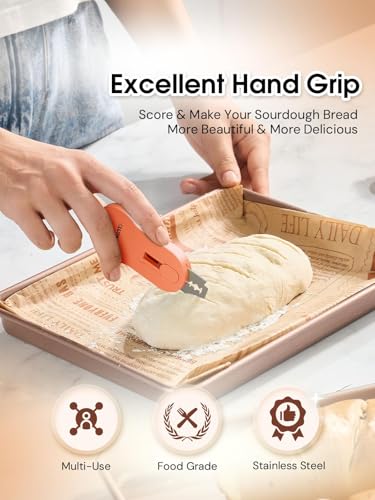 Magnetic Bread Lame Dough Scoring Tool - Sourdough Lame Scoring Tool, Bread Dough Cutter Slashing Razor Tool,Cutting Bread Scoring Tool for Sourdough Bread Baking - Patterns booklet & 5 Blades - color: Orange