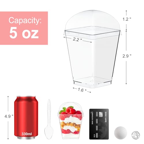 Kucoele 50 Pack 5 oz Dessert Cups with Lids and Spoons
