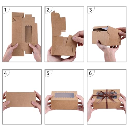 65 PCS Bakery Boxes with Window Brown - 6.29x3.54x2.95 Inches Cookie, Pastry, Treat, Cupcake, Cake, Dessert Boxes, Small Gift Boxes for Party, Business(Kraft) - color: Kraft