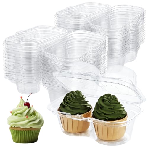 25PCS 2 Compartment Clear Cupcake Containers, Plastic Cupcake Holders 2 Cavity Stackable Deep Dome Clear Cupcake Holders, Cupcake Carrier for Cake Store and Bakery