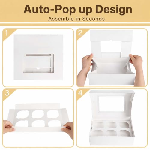 LotFancy 6 Pack Cupcake Boxes 6 Count, Cupcake Containers with Window