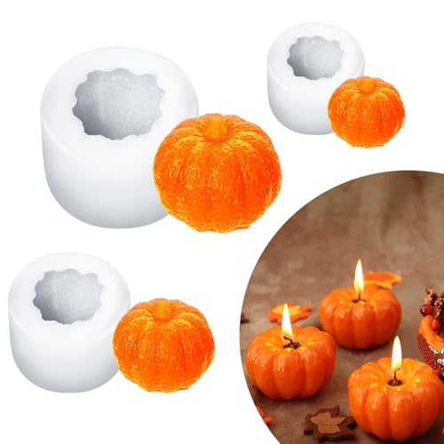 (3 Pack) Pumpkin Candle Molds,Thanksgiving Silicone Mold Fall Pumpkin Silicone Mold for Candles, Soap, Jelly, Chocolate and Home Crafts Decoration