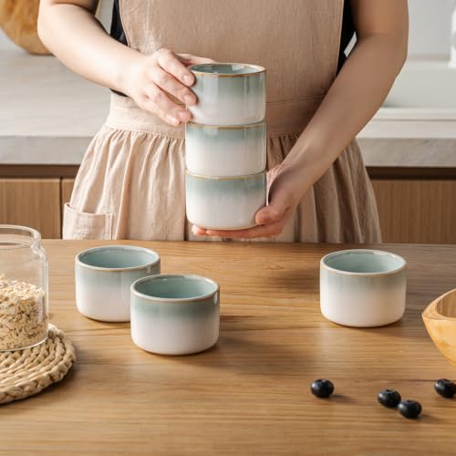 UNICASA 8 oz Ceramic Ramekins Set of 6, Light Blue Ombre Gradient - color: Light Blue, size: 8oz x 6pc