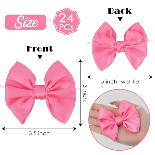 AIMUDI Hot Pink Satin Ribbon Bows with Twist Ties for Treat Bags 3.5" Pink Bows for Crafts Small Bows for Gift Wrapping Premade Bows for Cake Pop Candy Apples Gift Bags Wedding Baby Shower -24 Counts - color: Hot Pink