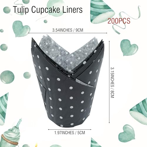 200 Pcs Polka Dot Tulip Cupcake Liners Black Muffin Baking Liners - color: Dot