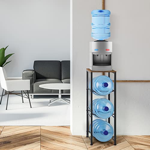 5 Gallon Water Jug Holder 3-Tier Water Bottle Storage Rack with Wood Top - style: Square Tube Brown