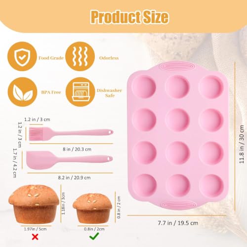JEPELUS 2 Pack Silicone Muffin Pan for Baking with Oil Brush Spatula
