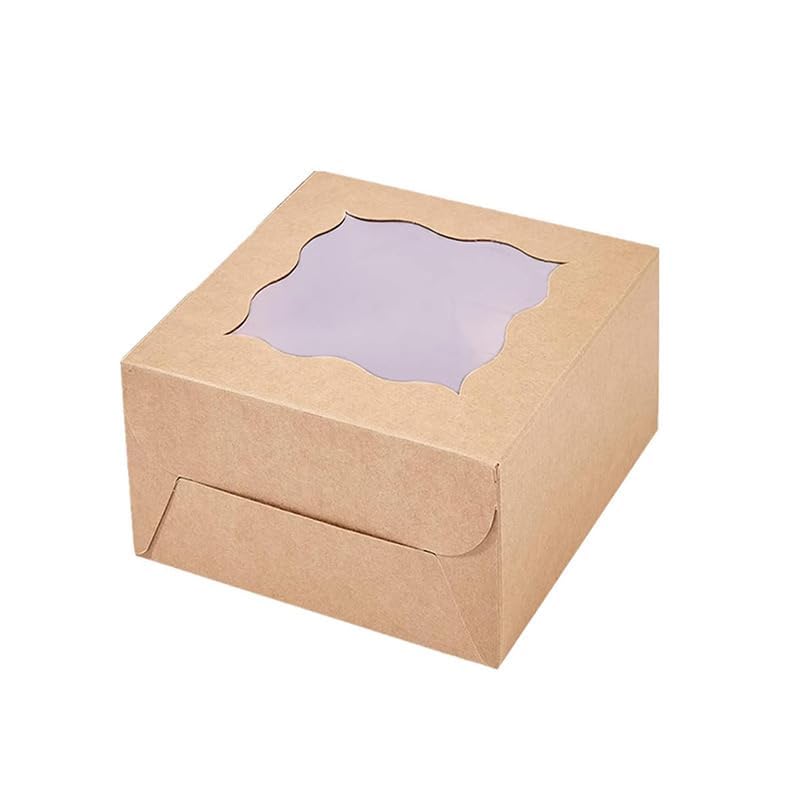 JIYIXHylera 48Pcs 6x6x3 Inch Brown Kraft Bakery Boxes with Clear Window, Small Cake Cookie Pastry Treat Boxes for Dessert Cupcakes Pies Chocolates Party Favors