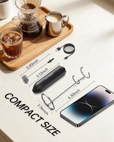 CIRCLE JOY Electric Rechargeable Milk Frother with Stand, Black - color: Stand Black Pro