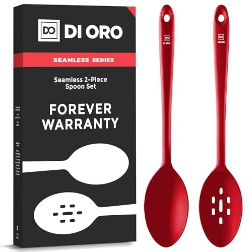 DI ORO Silicone Cooking Spoons - Solid & Slotted Set, 2-Pc Red - color: Red