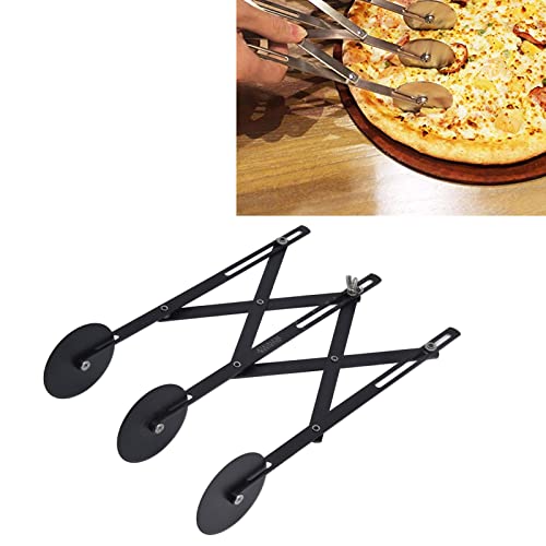 3 Wheel Pastry Cutter, Stainless Steel Pizza Cutter Wheel, Multifunctional Safe Accurate Cutting Dough Wheel Cutter, Adjustable Expanded Pasta Pie Dough Cutter Roller (Black Non-Stick)