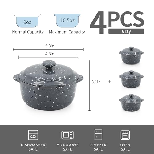 10 oz Ceramic Mini Cocotte Set of 4 for Oven (Gray) - color: Gray