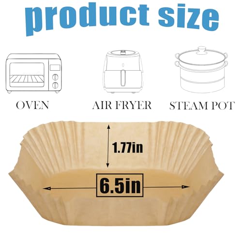 Thick Air Fryer Paper Liners Disposable Parchment Paper Non-Stick 100PCS Fit 3-5QT Air Fryer Liners Air Roasting Microwave Basket Oil-proof Resistant Baking Parchment Paper(Square, 6.5inch) - color: Paper-Square, size: 6.5inch-100PCS