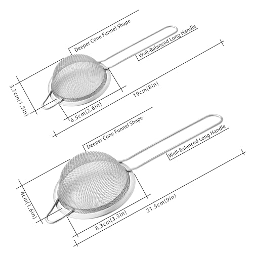 Fine Mesh Strainers, 2 Pack Mini Metal Sieve with Handle for Kitchen Filter