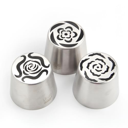 Stainless Steel Extra Large Russian Tulip Icing Tips Kit,4 Pcs Set - color: SILVER SET8