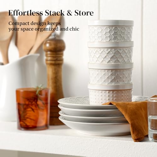 DOWAN Ramekins Oven Safe with Lids 8 oz, Charcuterie Boards Bowls Set for Creme Brulee, Souffle, Dipping Sauces, Custard Cups Ceramic Food Storage Containers, Set of 6, Beige - size: 8 oz