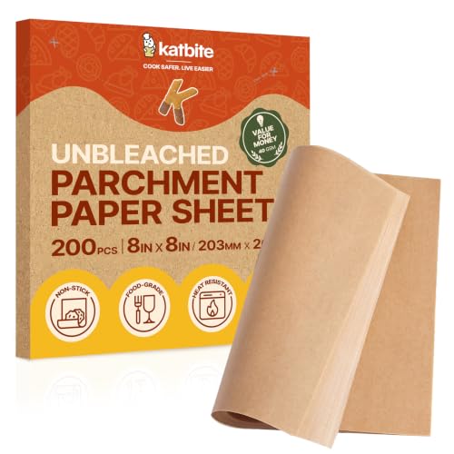Katbite 8x8 Inch Parchment Paper Sheets 200 PCS, Unbleached and Nonstick - size: 8x8 Inch 200 Pcs