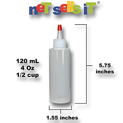 4 Pack 4 Oz Mini Squeeze Bottles - Food Grade Translucent BPA-Free LDPE w Yorker Cap for Arts, Crafts, Glue, Icing, Sauce, Condiments, Cake Decorating 120mL