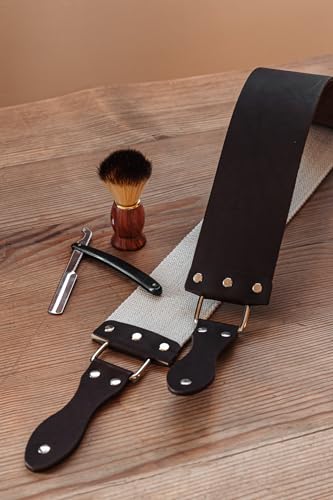 Razor Strop - Barber's Latigo Leather Straight Razor Strop. Dual Strap that will be a Great Addition for Any Straight Razor. PREMIUM LEATHER Strop for Sharpening. (Brown) - color: Brown