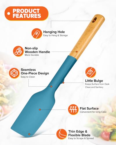 Badiano Silicone Heavy-Duty Spatula, Rubber Scraper for Nonstick Cookware - color: TURQ