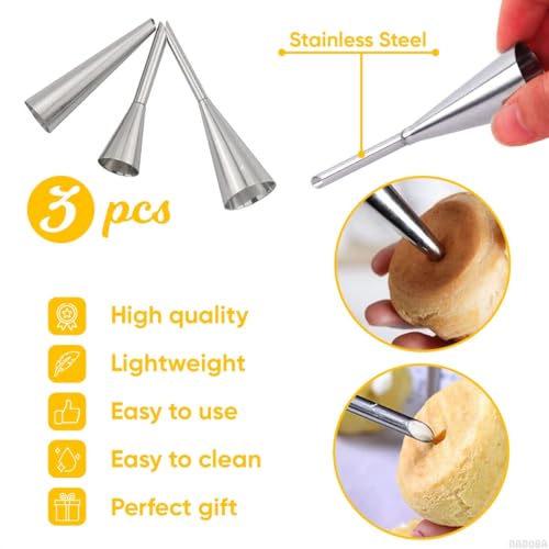 Filling Piping Tip Set, 3 Donut, Eclair & Cream Puff Nozzles