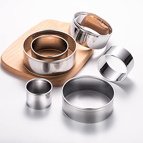 6 Pieces Round Cookie Cutter Set - Stainless Steel Circle Pastry, Biscuit, Dumpling, Cake, Donut Molds Stamps for Cooking and Baking