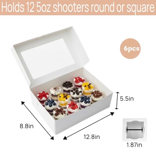 Dessert Shooter Boxes, 6-Pack, Holds 12 Count 5 oz Dessert Shooters, Food-Grade Carrier Containers - color: White