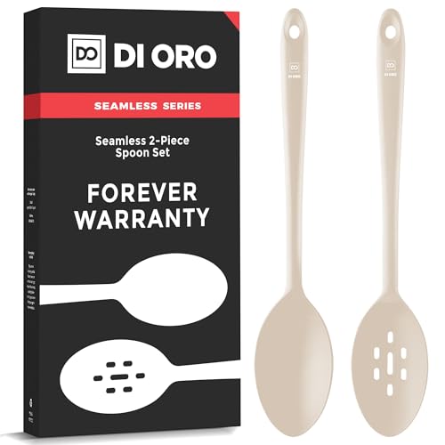 DI ORO Silicone Cooking Spoons - Solid & Slotted Set, 2-Pc Clay - color: Clay