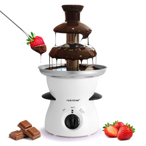 Nutrichef 3 Tier Chocolate Fondue Fountain - Electric Stainless Chocolate Dipping Warmer Machine - Warm & Melt Chocolate, Butter & Cheese - Great for Parties, Events & Weddings - Pot Capacity 16 OZ