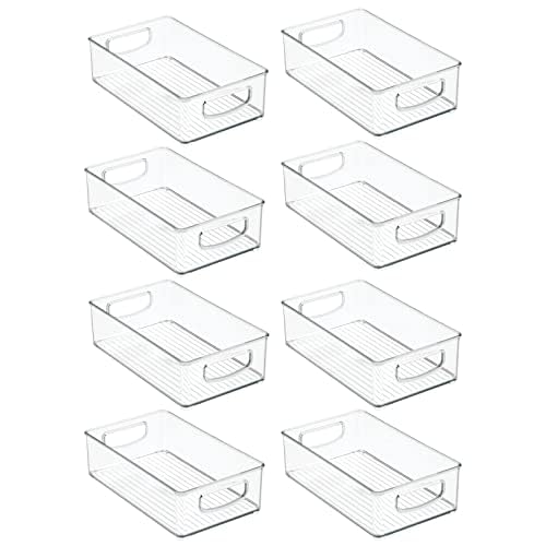 mDesign Small Plastic Kitchen Storage Container Bin with Handles - Organization in Pantry, Refrigerator or Freezer - Food Organizer for Fruit, Yogurt, Squeeze Pouches, Ligne Collection, 8 Pack, Clear - size: 10 x 6 x 3