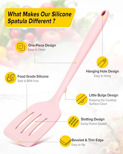 BUNDLEPRO Silicone Spatula, Solid & Slotted Turner, One-Piece, 2 Pack, Pink - color: Pink