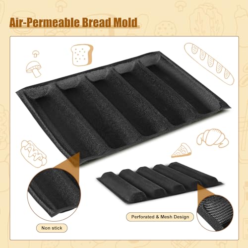 KitchenRaku KR Upgraded Silicone Perforated Baking Forms 13.4"x18.5", Sandwich Mold, French Baguette Bread Pan, Food Mat, 5 Loaf Non-Stick Baking Liners - size: 1 PCS, 5 Loaf_13.4x18.5 inch