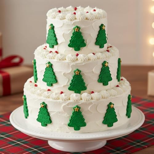 BAKERLOGY Christmas Tree Mini Cookie Cutter & Stamp Set – Festive Tree Biscuit Cutter Embosser for Holiday Cookies, Winter Baking, Cupcake Decoration Tool