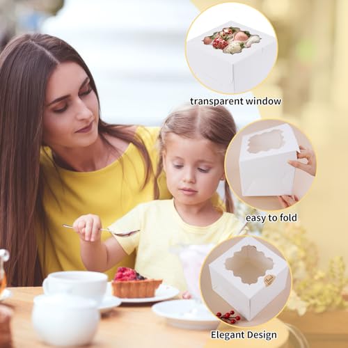 WINKIO Cookie Boxes, Treat Bakery Dessert Pastry Favor Donut Mini Cake Box - color: white, size: 6×6×5 in