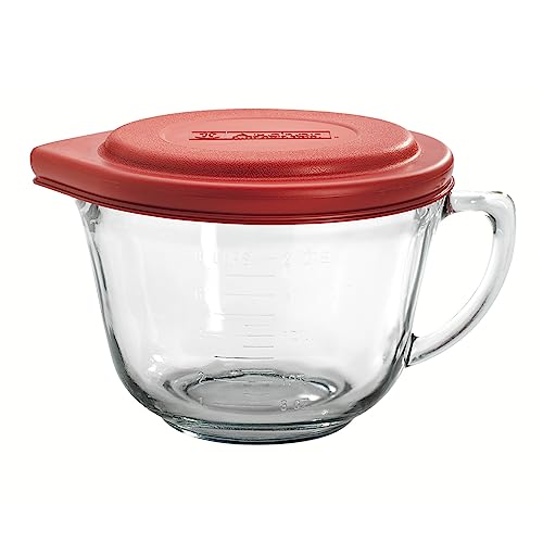 Anchor Hocking Batter Bowl, 2 Quart Glass Mixing Bowl with Red Lid - color: Red Lid, size: 1 Count