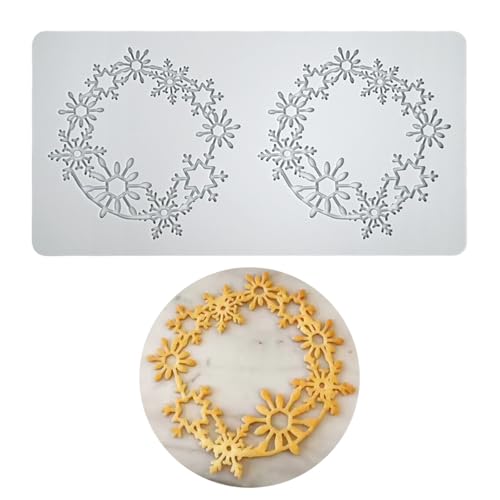 mostsom Lace Embossing Mat, Snowflower Wreath Silicone Fondant Impression Mold for Cake, Biscuit, Cookie, Pudding, Chocolate, Cupcake Toppers, Clay, DIY Dessert Decoration (B_ Snowflower Wreath) - size: B_ Snowflower Wreath