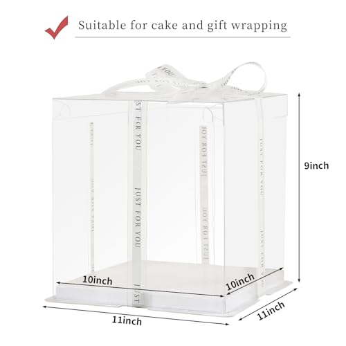 JCD 10inch Large Transparent Cake Box,6 Pcs Clear Cake Boxes with Ribbon,10x10x9inch,Suitable for 8" or 9" cakes, Tall Cake Carrier for Display and Gift Packaging(Clear Lid, 10 * 10 * 9inch/6Pcs) - size: Clear lid 10inch/6Pcs