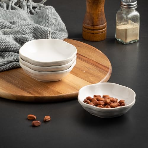Reactive Glaze Dipping Bowls, Soy Sauce Dishes Set of 4 - color: White