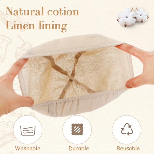 Irenare 10 Pcs Bread Banneton Proofing Basket Round Dough Sourdough Proofing Basket Rattan Bakery Baking Bread Bowl with Liner and Scraper Tool Set for Starter Gifts Professional Home Bakers (7 Inch) - size: 7 Inch
