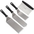 Metal Spatula Griddle Accessories Set - Griddle Scraper Flat Spatula Pancake Flipper Hamburger Turner - Metal Utensil great for BBQ Grill Flat Top Cast Iron Griddle - Commercial Grade - color: Plastic handle set