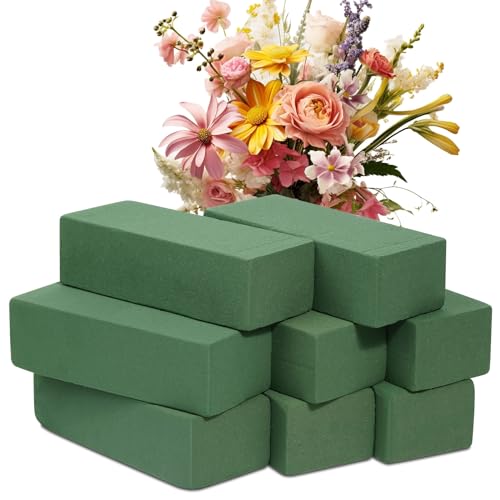 8 Pcs Floral Foam Blocks for Flower Arrangement (7.8” L x 3.5” W x 2.4” H) Wet and Dry Green Floral Foam for Wedding, Birthdays, Home Decorations - size: Medium Size