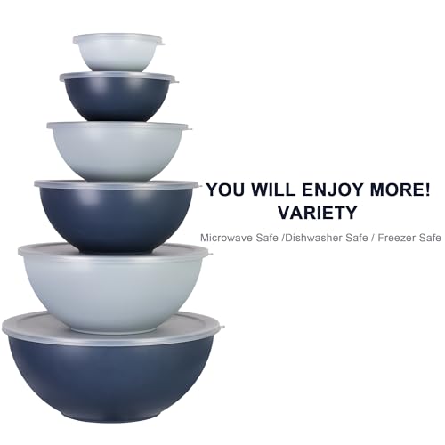 BoxedHome BPA Free Plastic Round Mixing Bowl with Lids, 12 Pack Nesting Bowls with Lids Set, Microwave and Dishwasher Safe Prep & Serving Bowls Great for Mixing, Baking, Serving (Haze Blue, 12pcs) - color: Haze Blue