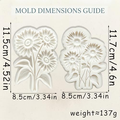 2 Pcs Sunflower Silicone Fondant Molds for Cupcake Toppers, Candy - color: Sunflower silicone mold
