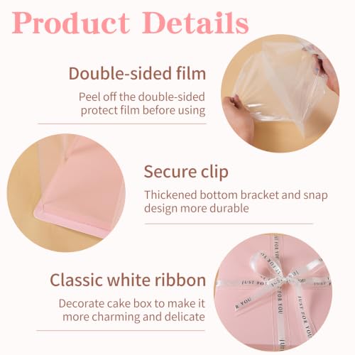 12x12x10inch 8Pcs Tall Cake Boxes Clear Display Gift Boxes with Ribbon,Lid for 10" and 11" Inch Tall Layer Tiered Cakes and Bakery Display Birthday Wedding Party. (Pink, 12*12*10inch/8pcs) - color: Pink, size: 12*12*10 inch/8 pcs