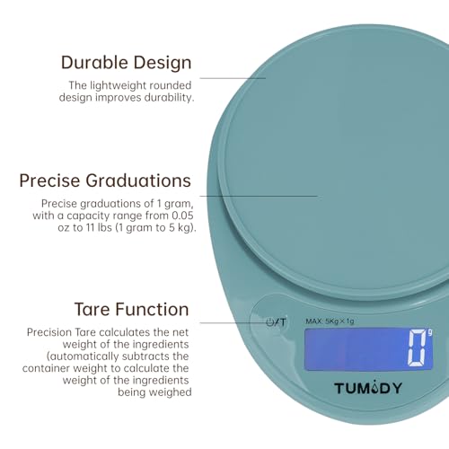 Small Digital Kitchen Scale Food, Scale for Baking Cooking, 11lb/5kg, Blue - color: blue