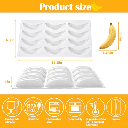 Palksky Banana Silicone Molds, 12 Cavity 3D Banana Shape Baking Mold for Chocolate, Cake, Dessert, Pudding, Bread, Ice Cube, Non-Stick Fruit Pastry Molds - size: 1 Pack Banana