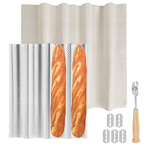 15 Inch Baguette Bread Pan Kit, 4-Slot Nonstick French Baking Tray - color: Silver
