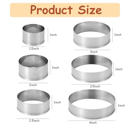6 PCS Round Cookie Cutters (1.5,2,2.5,3,3.5,4 Inch), Stainless Steel Cookie Cutter, Kitchen Baking Utensils,Suitable for Making Cookies, Cakes, pizza and More.